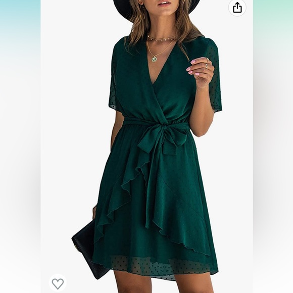 BTFBM Dresses & Skirts - BTFBM Green Swiss Dot Faux Wrap V-neck Short Sleeve Mini Dress Size X-Large
